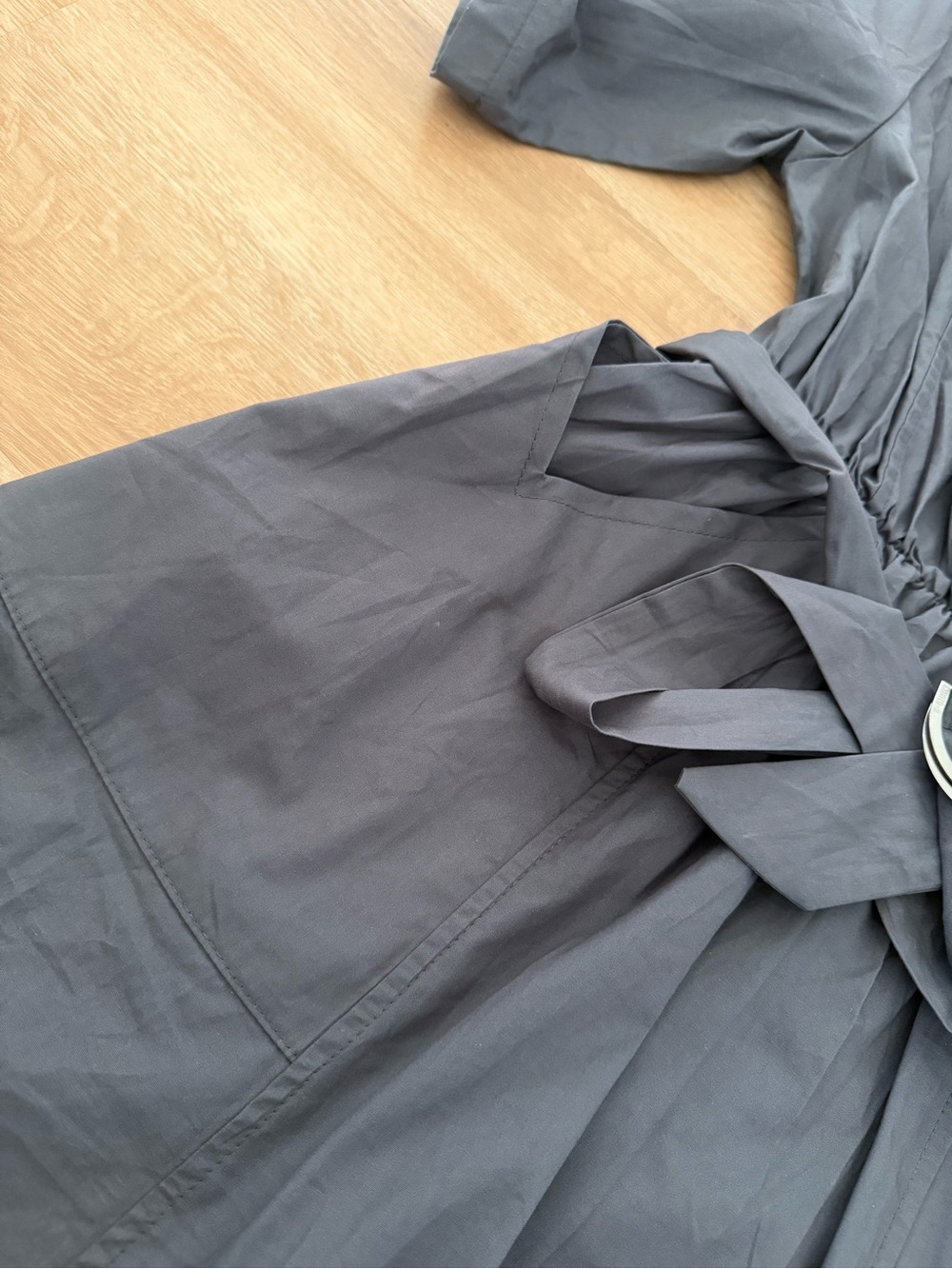 Charcoal Gray Short-Sleeve Belted Midi Dress - Picture 2 of 11